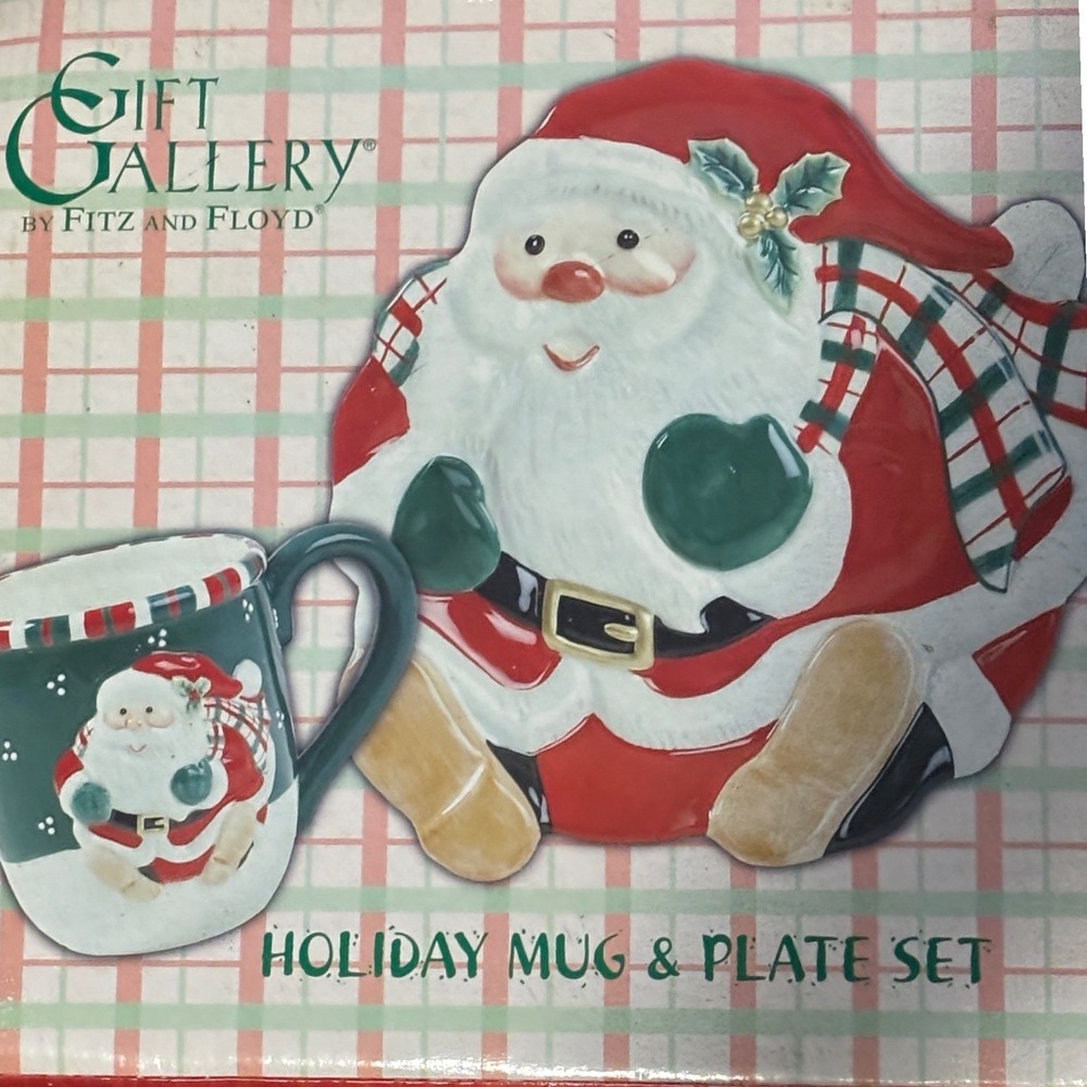Fits & Floyd Holiday Mug and plate set new in box Santa Claus Christmas